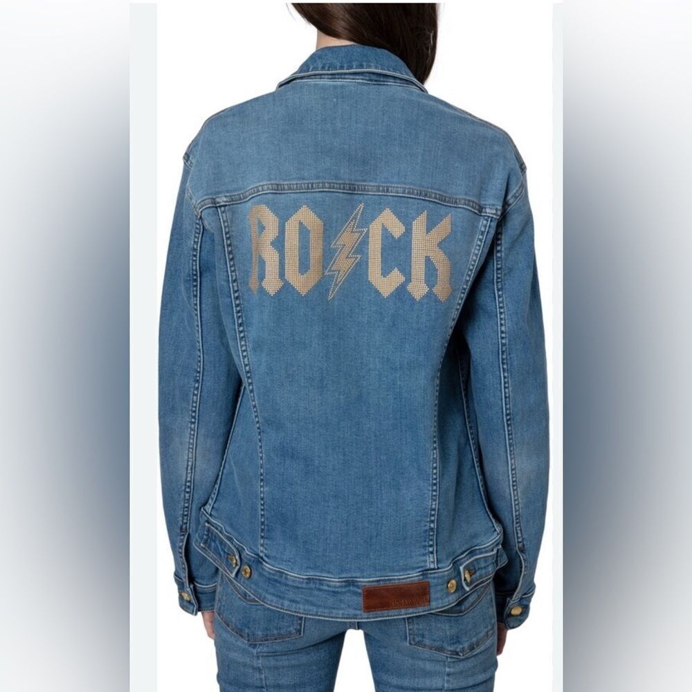 Zadig & Voltaire Kase Flash Rock Denim Strass Jacket Light Blue Nwot. Medium